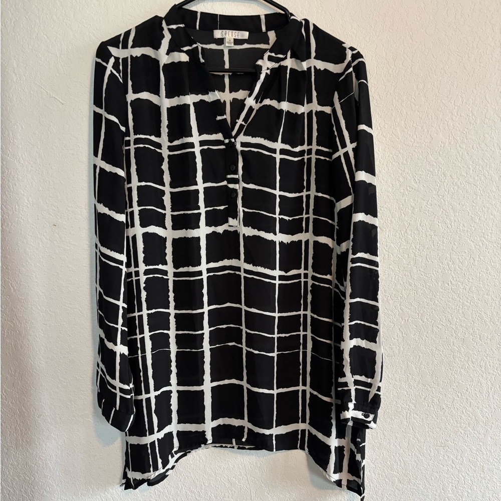 Spense Black and White Checkered Blouse